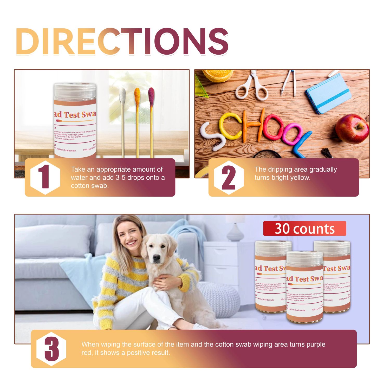 Step by step directions for using the lead test swab